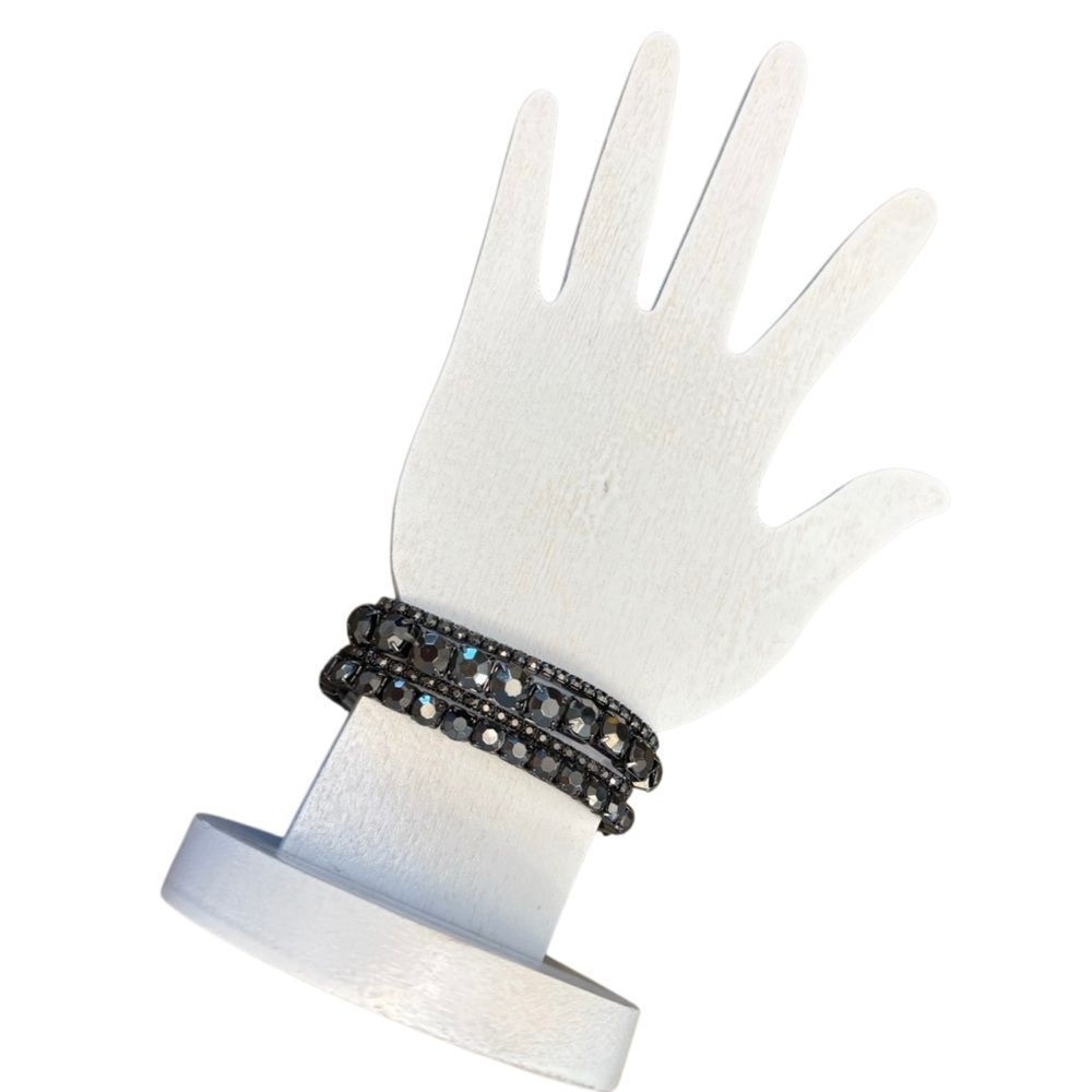 Set of 4 Gunmetal Rhinestone Stretch Bracelets (Fits up to 8”)